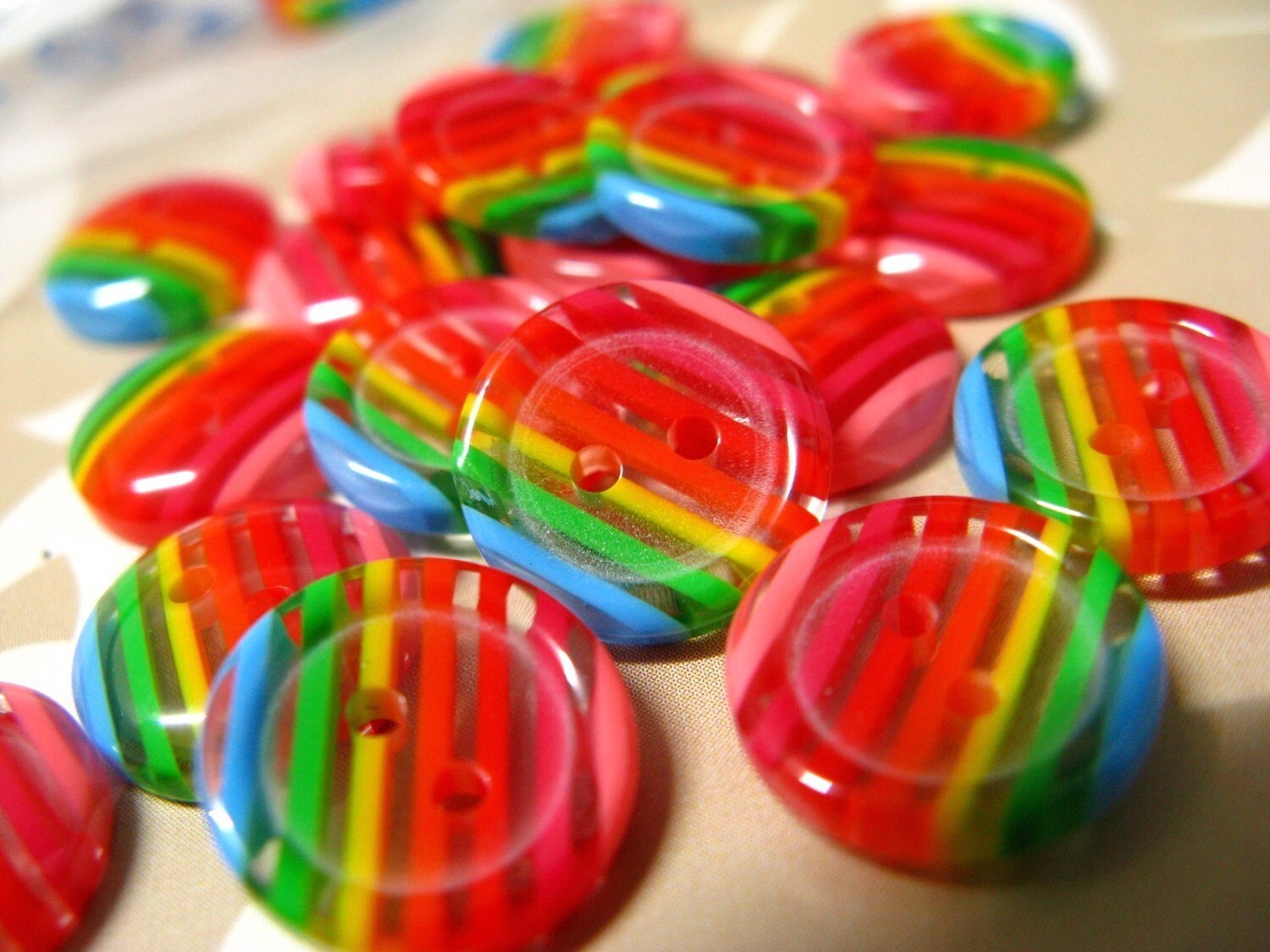 Rainbow Plastic Buttons Sweet Red Tint Rainbow Color