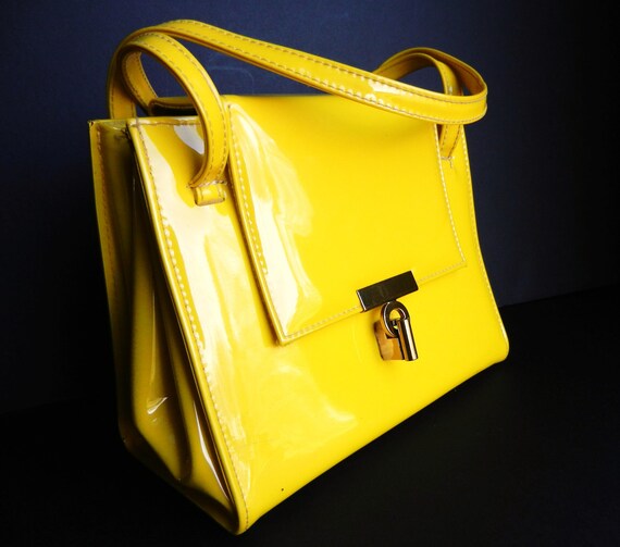 Bright Yellow Shiny Handbag Vintage Patent by MaejeanVintage