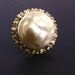 Statement Faux Pearl Rhinestone Ring- Vintage Adjustable Costume Jewelry / Oversized Peal