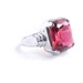 Antique Pink Stone Ring - Art Deco Silver Tone Bright Pink Cocktail Ring / Big Pink Rock