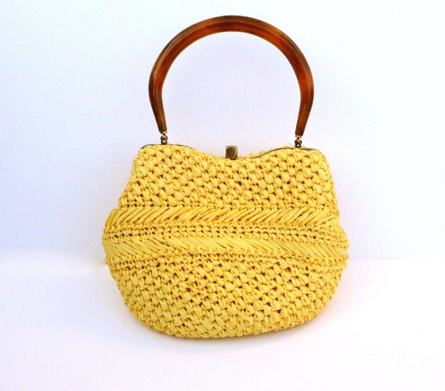 Vintage 1960s Bright Yellow Straw Purse with by MaejeanVintage
