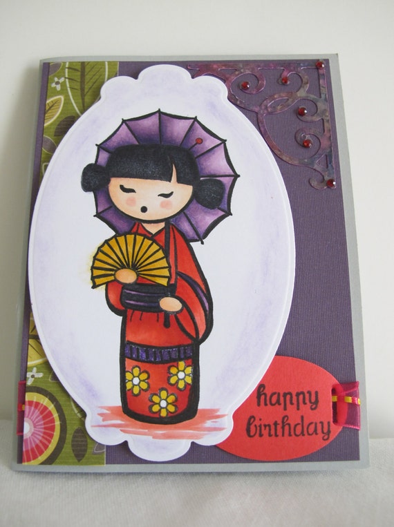 Happy Birthday Japanese Girl Card by MarysPintsizedPieces on Etsy