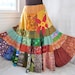Sun Red Daisy - Long Patchwork skirt, Hippie Boho Gypsy Skirt, applique, Over 25-foot spin, For sizes - Large, XLarge, Plus