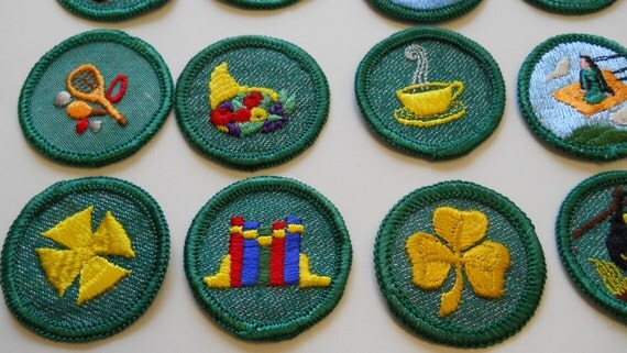 Lot of 16 Junior Girl Scout Badges 1960s Cheesecloth Backing