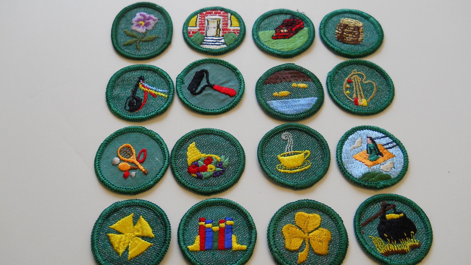 Lot of 16 Junior Girl Scout Badges 1960s Cheesecloth Backing
