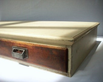Vintage Painted Wood Cabinet with 2 Drawers / Upcycled Vintage Wood / Distressed