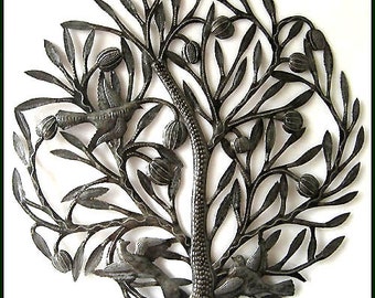 Metal Wall Art, Metal Art, Metal Birds, Metal Wall Decor - 24" Haitian Steel Drum Art Wall Hanging, Metal Tree Decor - 422