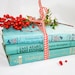 Turquoise Book Stack, 3 Vintage books for decor