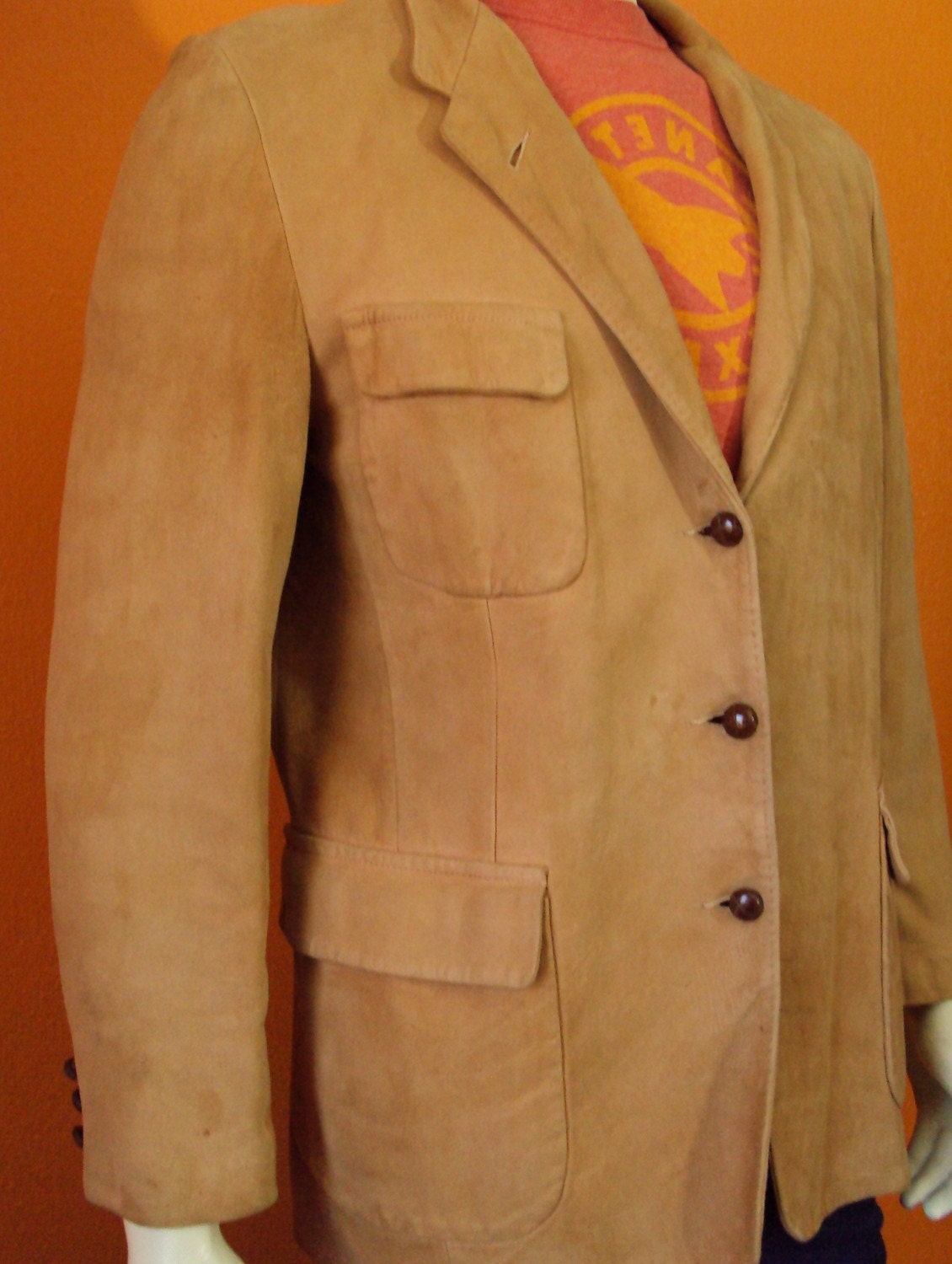 Vintage Jacket. Mens Suede Leather Blazer Sports Coat.