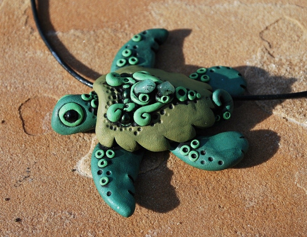 Polymer Clay Green Turtle Necklace