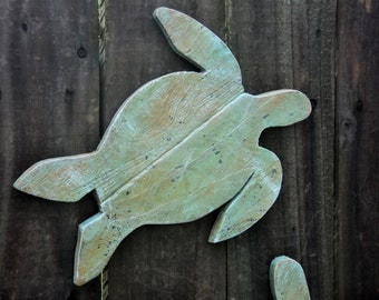 Beach-y Casual Cottage Decor, Rustic Wooden Sea Turtles, Coastal Living
