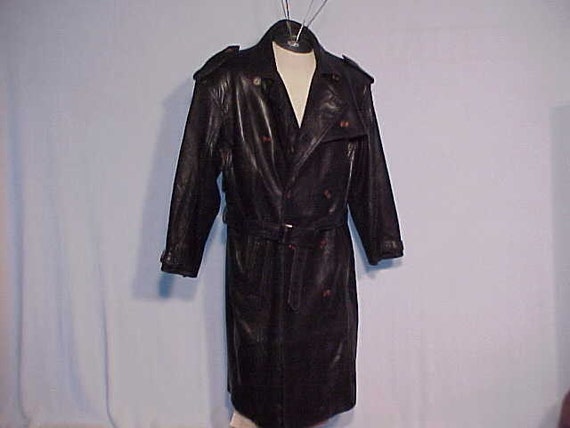 Items similar to NEO Matrix Leather Spy Trench Coat L XL on Etsy