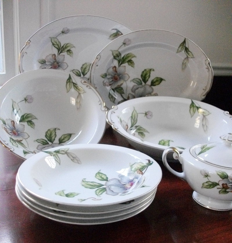 Roselyn China Dogwood Pattern Serving Pieces Bowls and Sugar