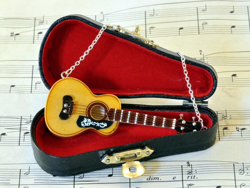 Guitar Necklace in Case Acoustic Guitar by twopennylane on Etsy