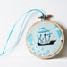 Nautical Vintage Print Fabric Hoop Ornament. Blue Sailboat Fabric, Patchworked By merriweathercouncil on Etsy.
