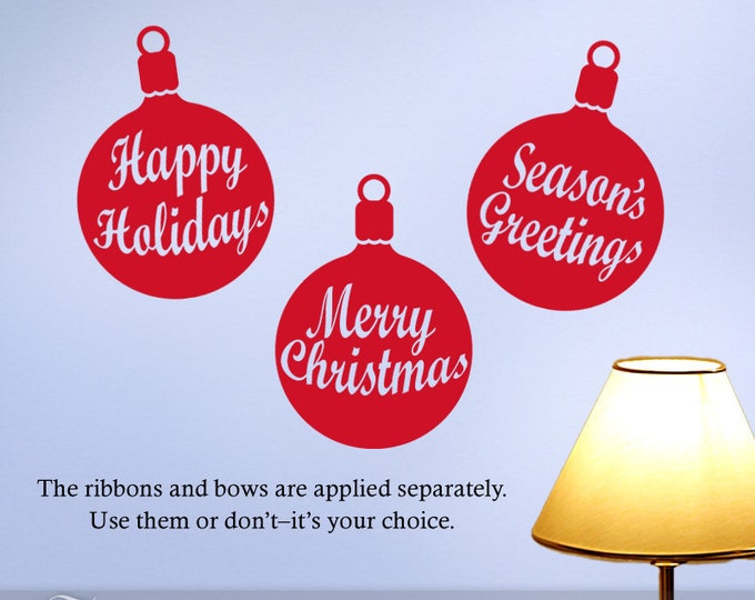 Christmas Ornaments Wall Decals, Holiday Decorations, Vinyl Wall Decals, Seasons Greetings, Happy Holidays, Merry Christmas