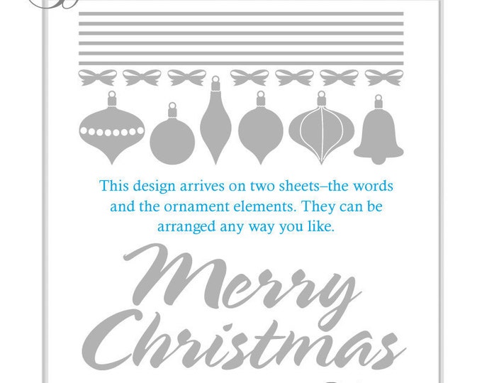 Retro Style Christmas Ornaments Vinyl Wall Decals with Merry Christmas Greeting, Christmas Decoration, Holiday Decoration
