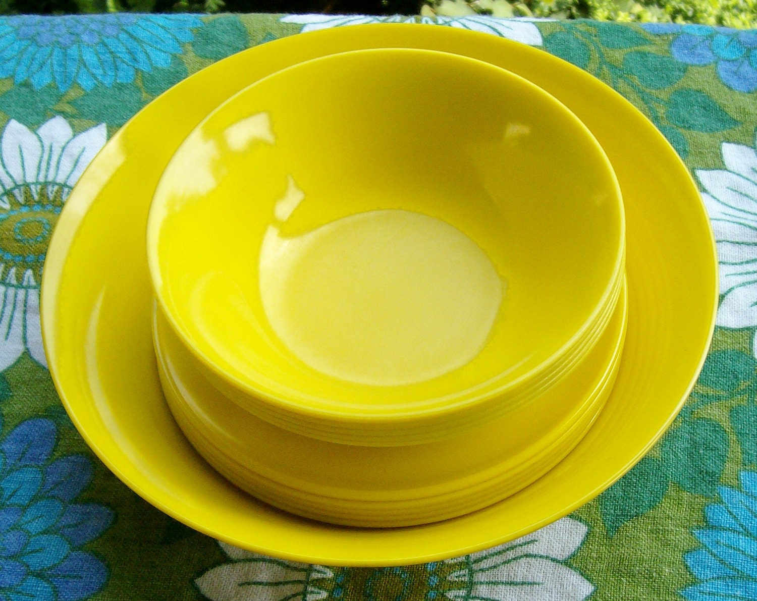 Yellow Texas Ware bowls and plates