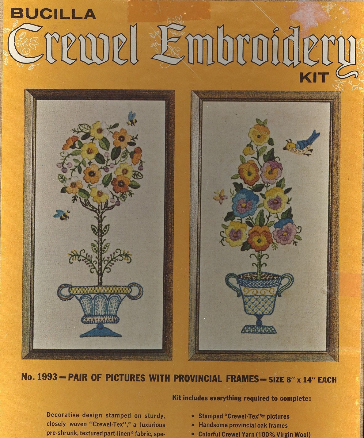 Bucilla Crewel Embroidery Kit No. 1993 Pair Of Pictures