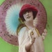 Woman with Parasol 1920s Alfred Noyer Hand-Tinted French Postcard