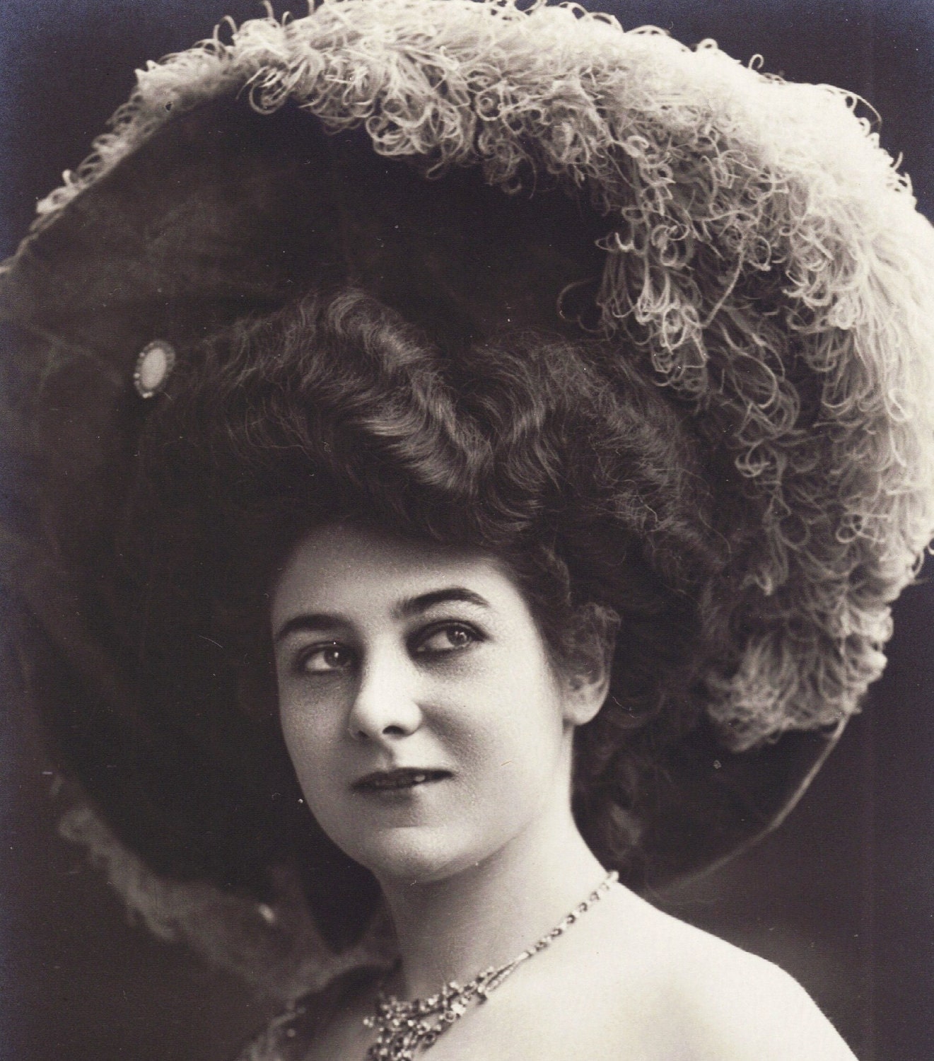 Beautiful Woman in Ostrich Plume Hat Early 1900s