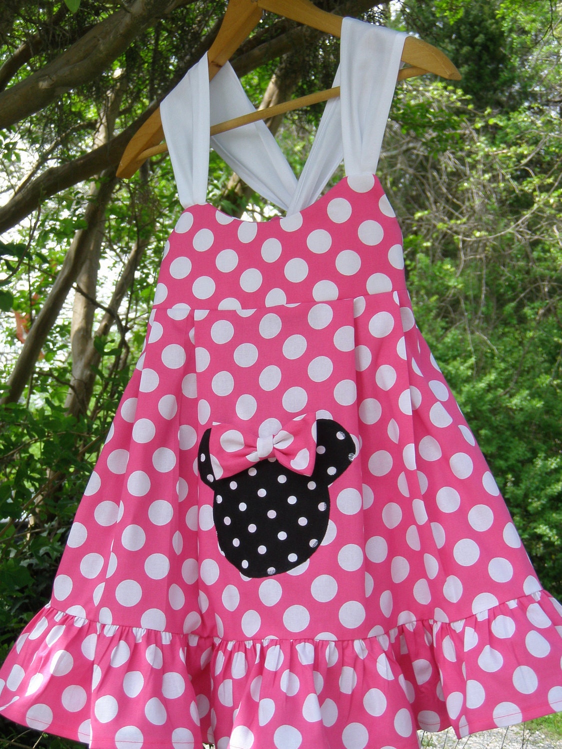 Appliqued Minnie Mouse Pink polka dots Knot dress 12