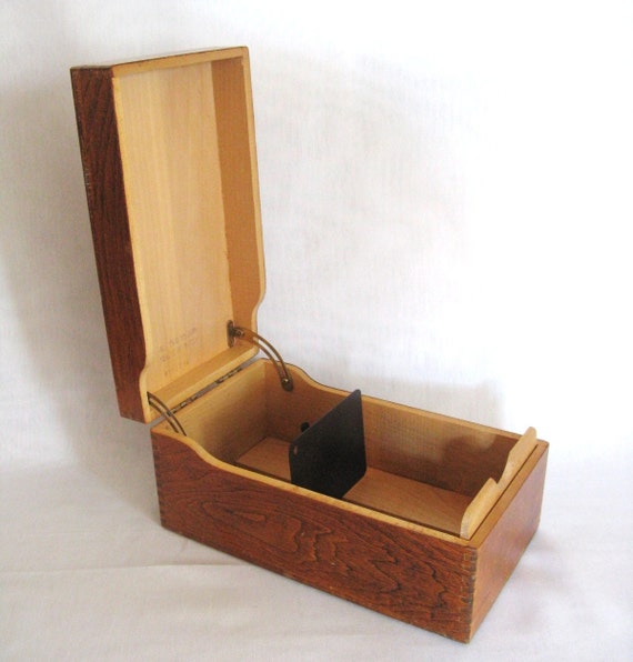 1960s Small Wooden Dovetailed Index Card File Box