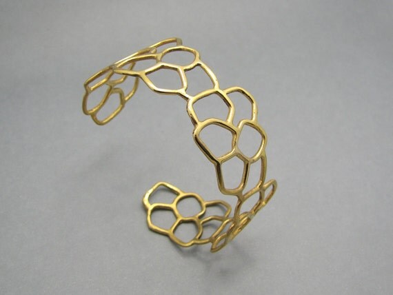 Edie Gold Cuff Bracelet in Black Opaque Glass