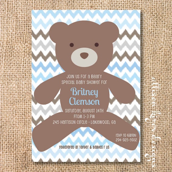 Baby Boy Teddy Bear Shower Invitation Beary Sweet Printable
