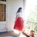 RESERVED 1950s cotton skirt RED Happy Farm girl fabric Full tiered 50s skirt