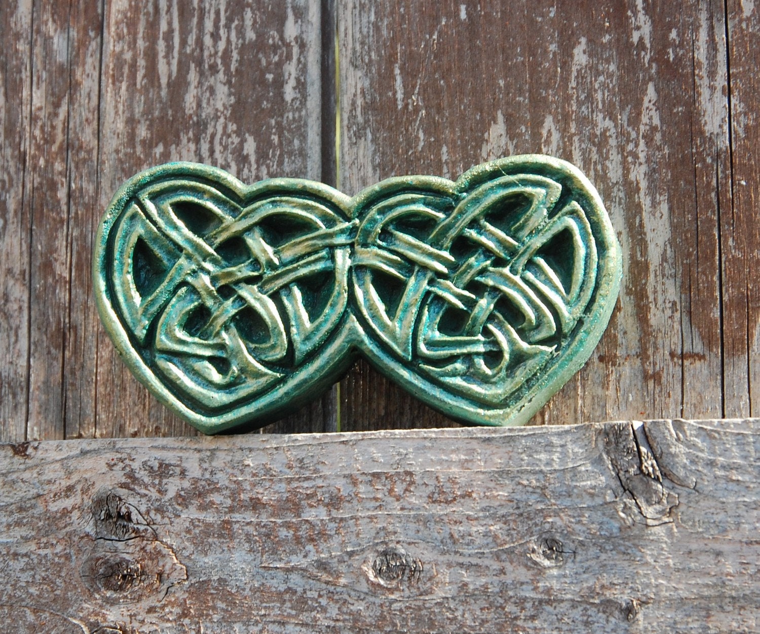 Celtic Hearts Stone Sculpture Green Celtic Knot Art