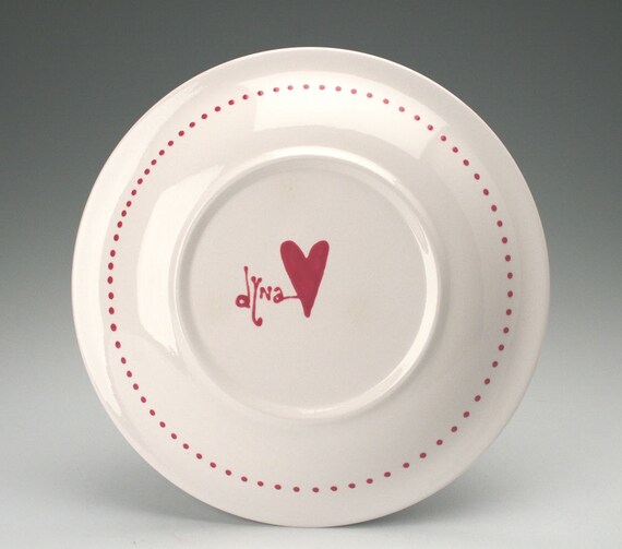 Heart Plate 10 Hand Painted Floral Pattern Red and White