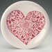 Heart Plate 10" Hand Painted Floral Pattern Red and White Dinnerware