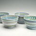 Rice Bowl Hand Painted Stripes and Dots Dinnerware Blues and Greens
