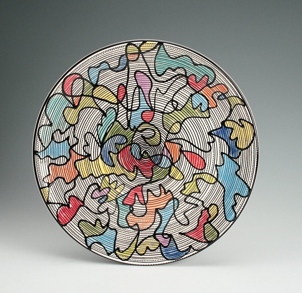 Cool Abstract Platter 12 Hand Painted Serving Platter