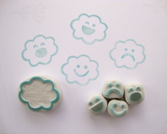 Cloud Emotions Hand Carved Rubber Stamp Set