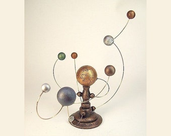 9 Space Bodies Big Orrery Miniature Alien Sun and Planet System in Wood Table Sculpture