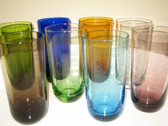 Items similar to 8 Vintage Colored Drinking Glasses on Etsy