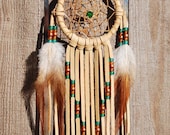 3 Inch Golden Deerhide Dream Catcher-Emerald, Copper and Brass 3 Inch Golden Deerhide Dream Catcher-Emerald, Copper and Brass