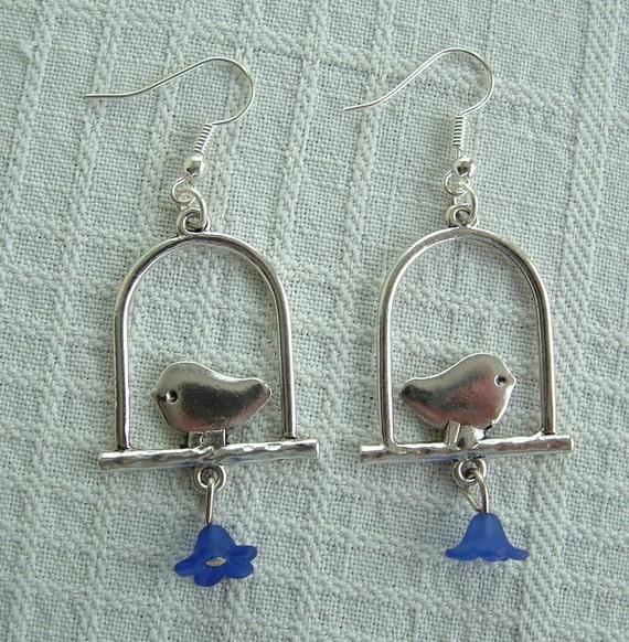 Items similar to Bird On The Perch Silver Earrings on Etsy