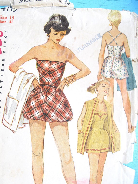 Vintage 1950s Swimsuit Romper Playsuit & Coat Sewing Pattern