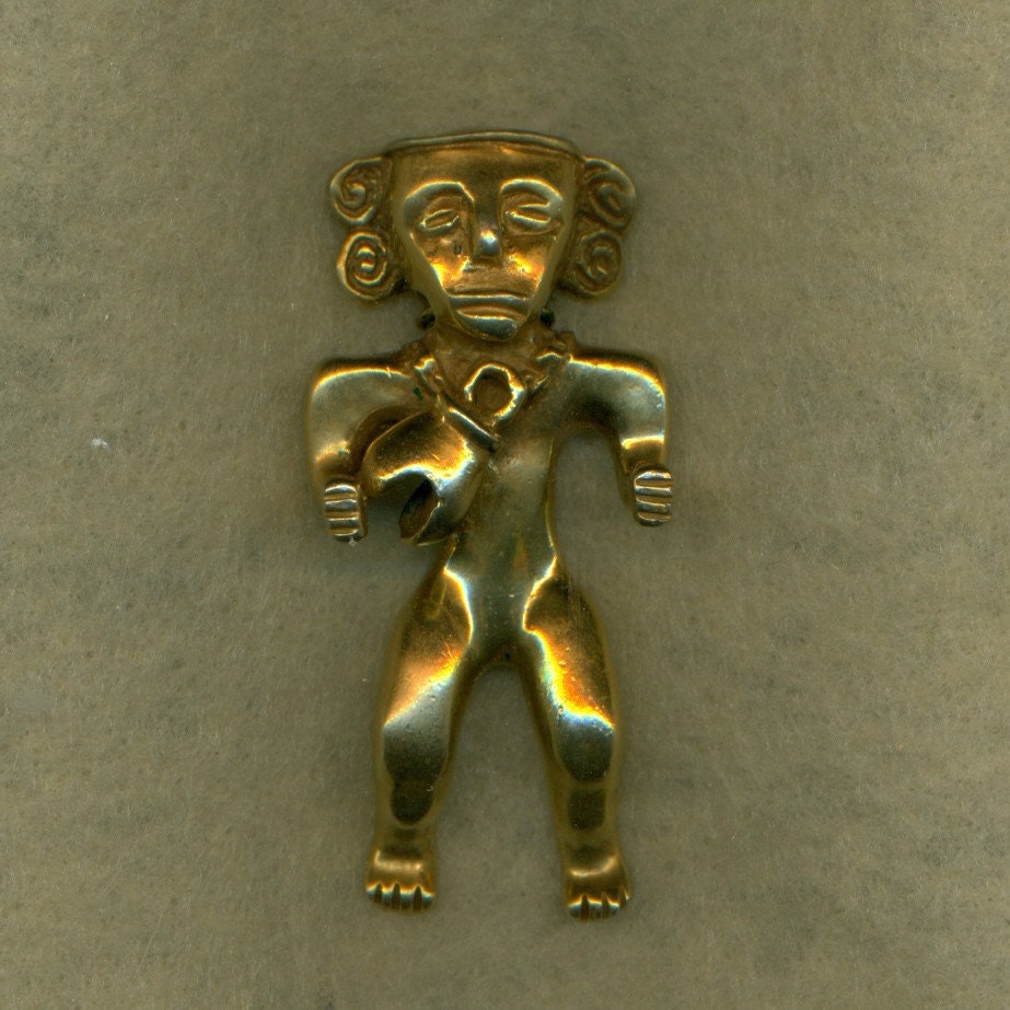 Pre-Columbian Pendant Gold Plated Reproduction Vintage