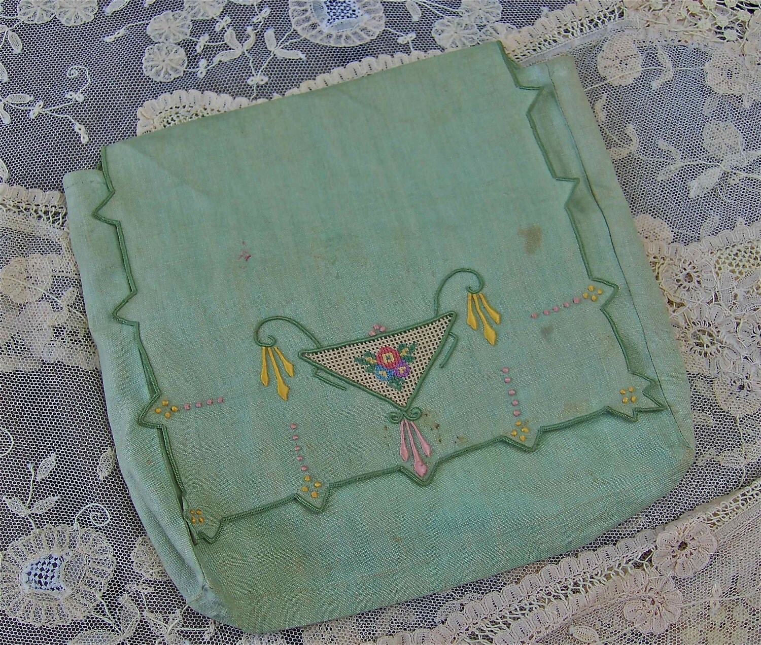 Antique Linen Handkerchief Holder with by perfectmomentpillows