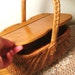 Moving Sale use code (15PERCENTOFF) Circa 40s Wicker Wood Hinged Top Purse Cotton Red Lined Nice Antique Condition