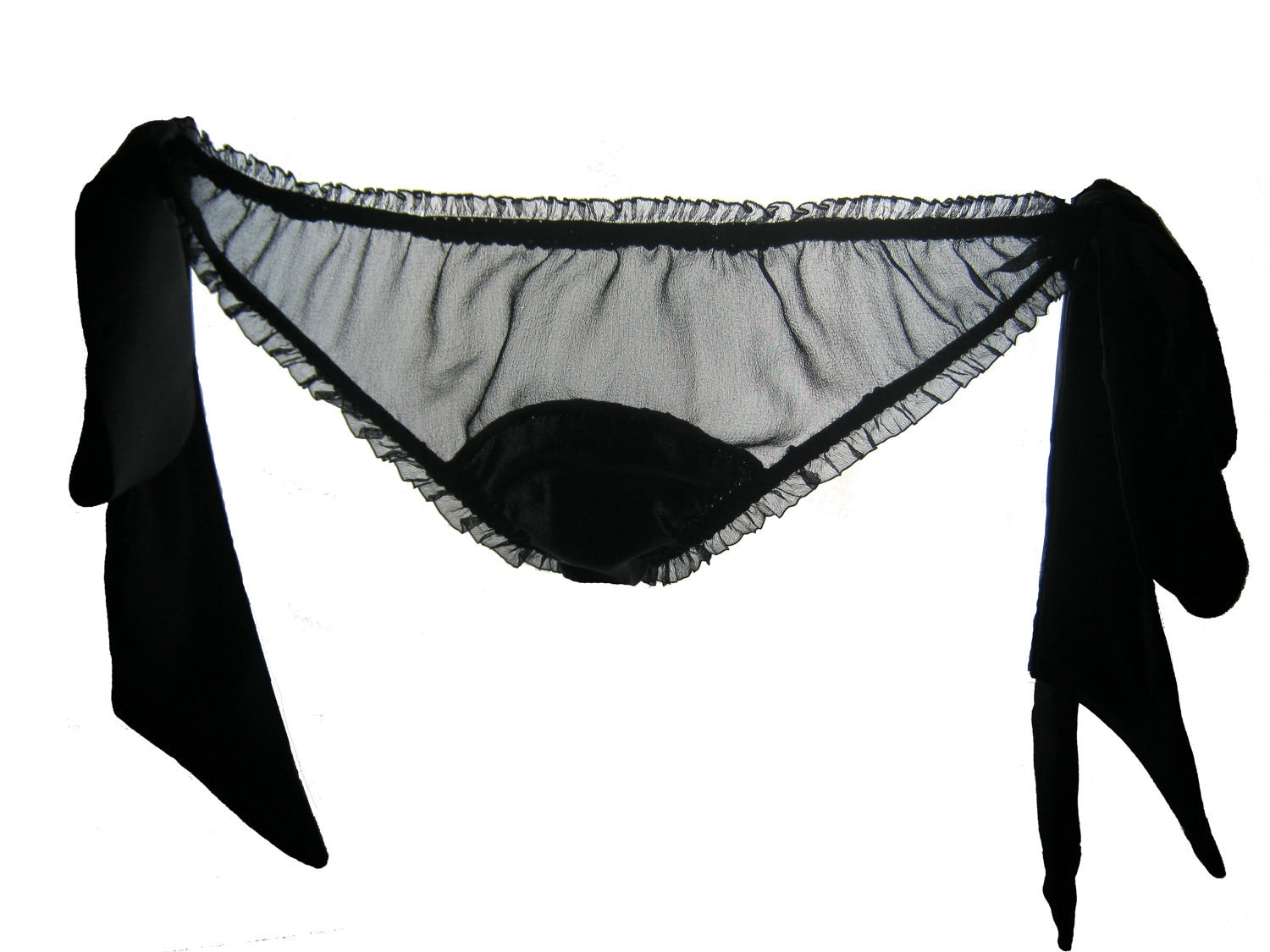 Sophia Black silk Satin side Bow tie Knicker Panties by Lalilouche