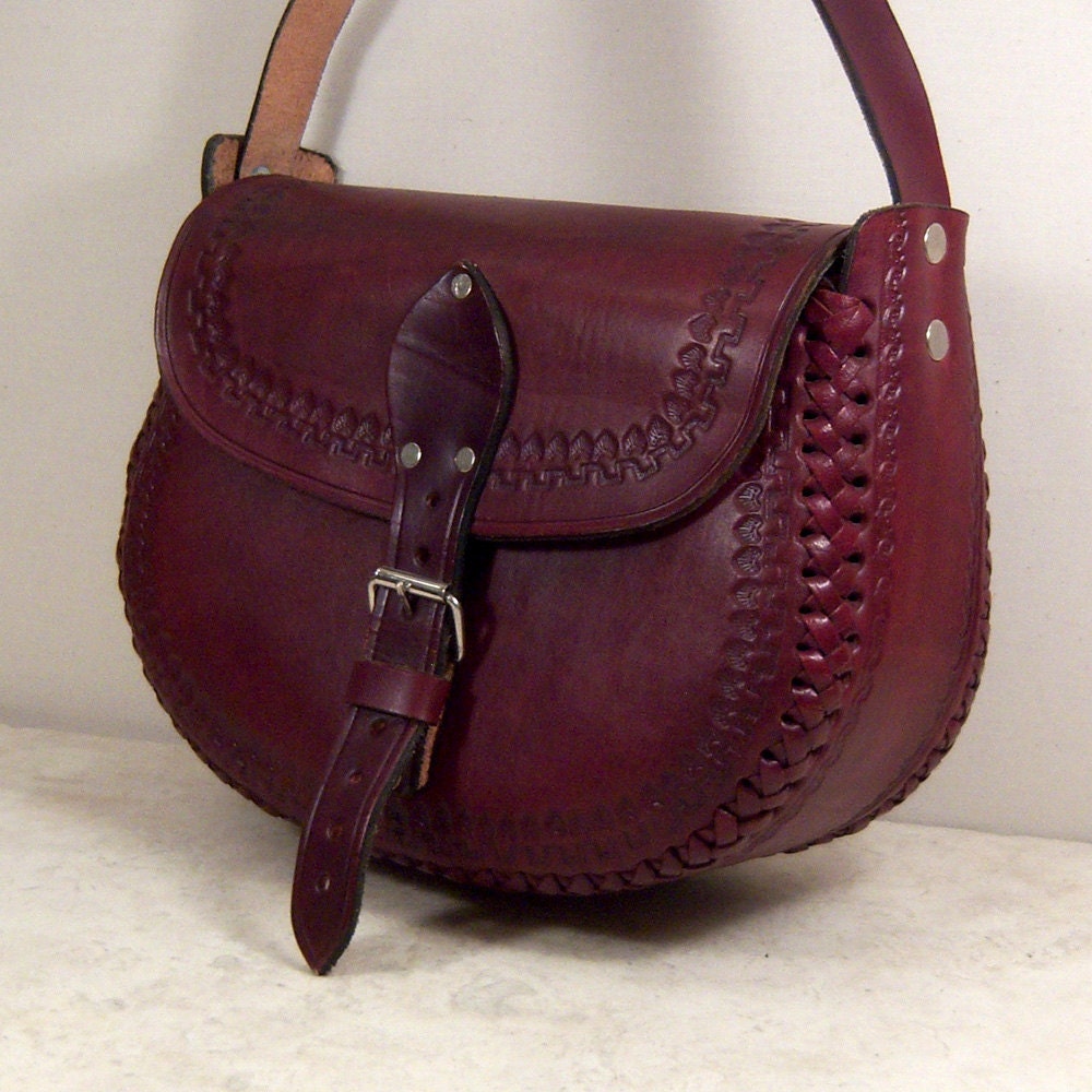 Vintage Hand-Tooled Leather Shoulder Bag by LaBellaB on Etsy