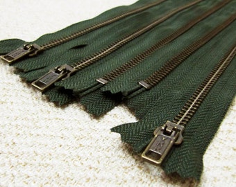 14inch - Forest Green Metal Zipper - Brass Teeth - 5pcs