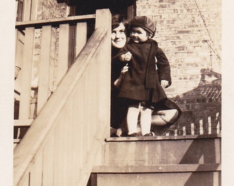 Lady and Little Girl on the Stairs - Vintage Photograph (N)