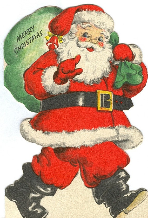 50s Christmas Card featuring Santa Claus