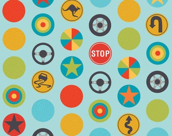 Peak Hour Blue Stop by Kellie Wulfsohn for Don't Look Now for Riley Blake, 1/2 yard
